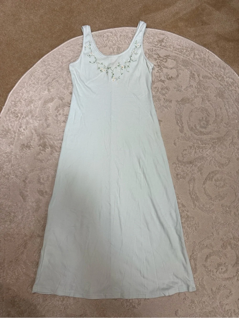 Oscar de la Renta Pink Label Nightgown S Mint Green Floral Embroidered Maxi